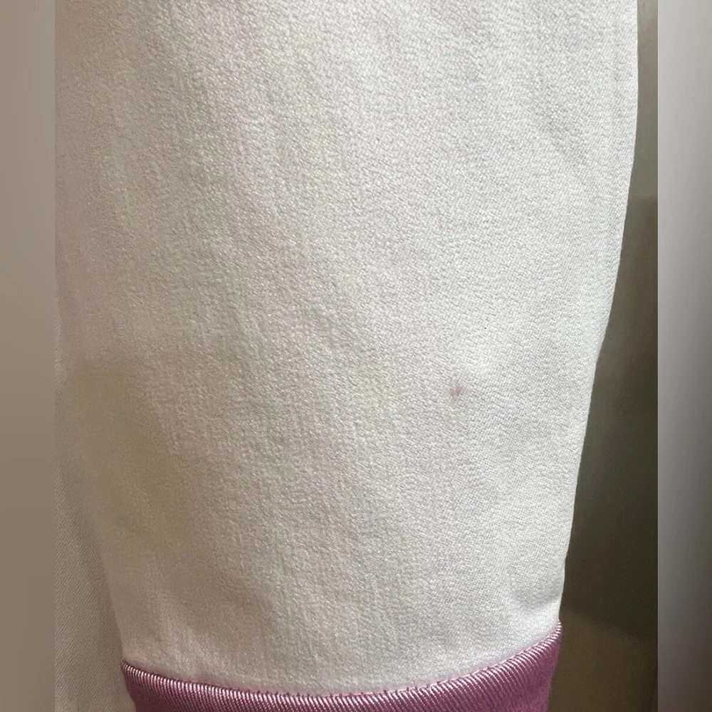 St. John Sport By Marie Gray White Jacket Coat Blazer Pink Trim Gold Buttons MED